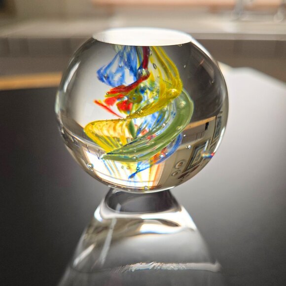 Hand Blown Cosmo Martini Glass SWIRL Bubble Ball Stem Murano Fasce Style - Picture 10 of 13